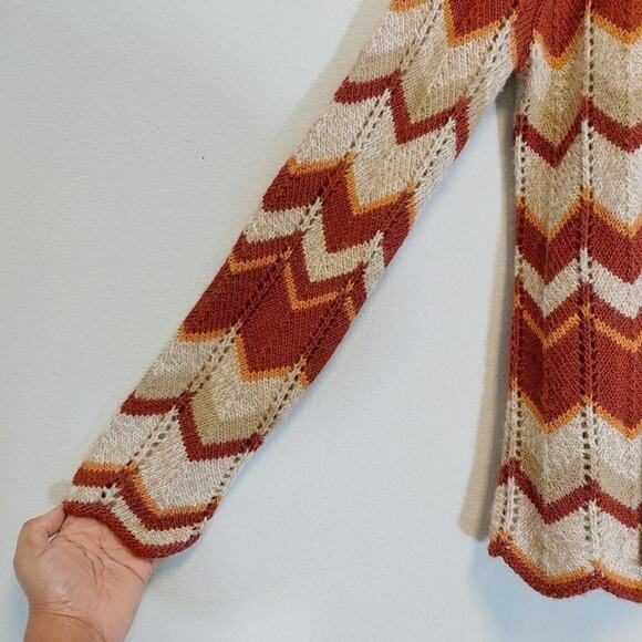 Lineamaglia Made in Italy Open Front Chevron Zig Zag Knit Cardigan Sz M Alpaca - Picture 2 of 8